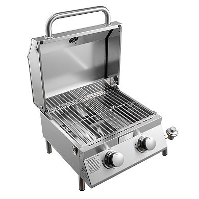 Camping and Patio Tabletop Gas Grill with 2 Burners and Thermometer