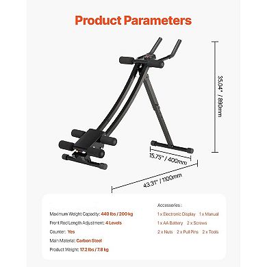 Ab Workout Machine for Home with 4 Intensity Levels and Smooth Rollers