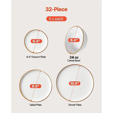32-Piece Ceramic Dinnerware Set for 8 with Plates and Bowls