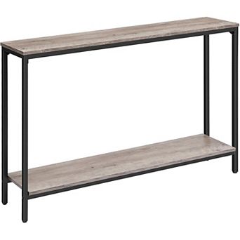 Narrow Console Table with Double Shelves, Wood-Look Top and Metal Frame, Slim Sofa or Entryway Table