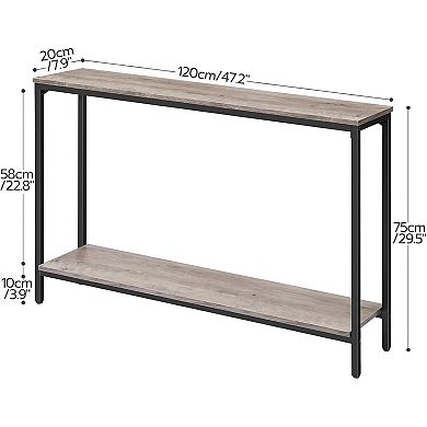 Narrow Console Table with Double Shelves, Wood-Look Top and Metal Frame, Slim Sofa or Entryway Table