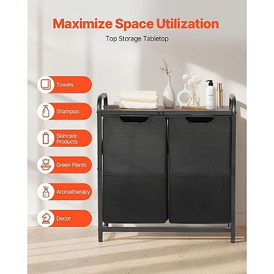 Laundry Sorter with 2 Removable Bags, Tabletop Shelf, and Adjustable Feet