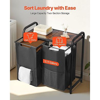 Laundry Sorter with 2 Removable Bags, Tabletop Shelf, and Adjustable Feet