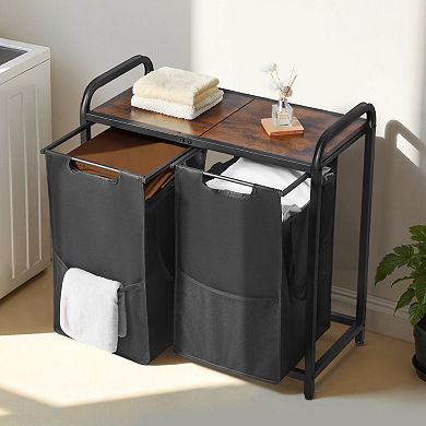 Laundry Sorter with 2 Removable Bags, Tabletop Shelf, and Adjustable Feet