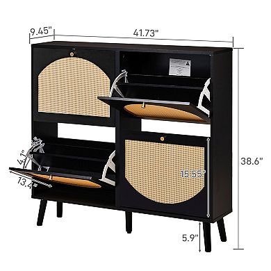 Narrow Entryway Modern Shoe Storage Cabinet with 2 Flip Compartments