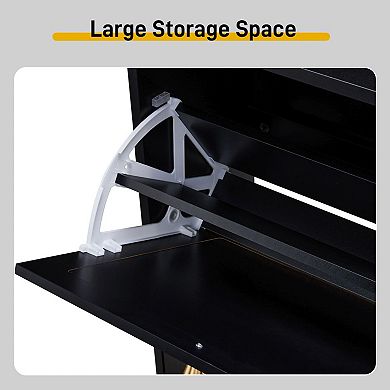 Narrow Entryway Modern Shoe Storage Cabinet with 2 Flip Compartments