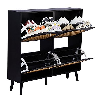 Narrow Entryway Modern Shoe Storage Cabinet with 2 Flip Compartments