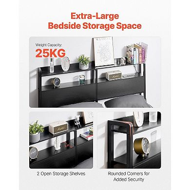 Bed Headboard with LED Lights, USB Charging, and Open Storage for Bedroom