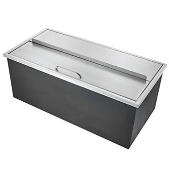 Drop-In Ice Bin with Lid and Drain for Outdoor Bar or Kitchen Counter