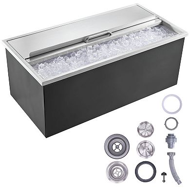 Drop-In Ice Bin with Lid and Drain for Outdoor Bar or Kitchen Counter