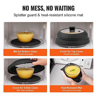 Microwave Splatter Cover with Collapsible Lid and Heat-Resistant Silicone Mat