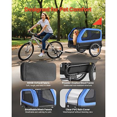 Dog Bike Carrier with Spacious Cabin, Built-In Leash, and Rear Reflector