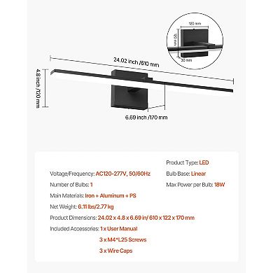 Modern LED Vanity Light for Bathroom, Waterproof and Dustproof Design