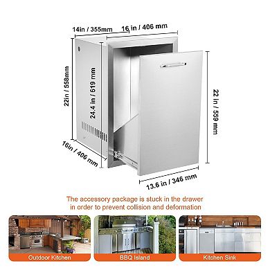 Patio Storage Drawer Stainless Steel for Outdoor Grill Accessories
