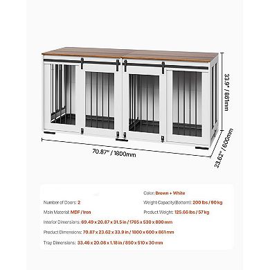 Double Dog Crate Furniture with Sliding Barn Doors and Divider for Indoor Use