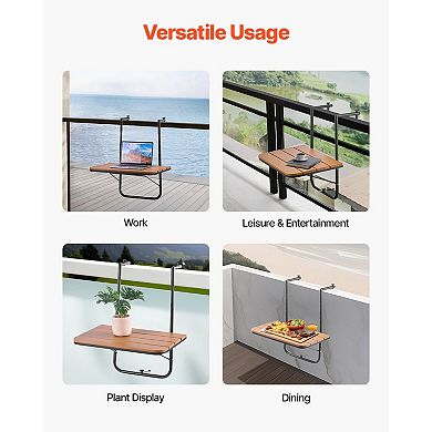 Folding Balcony Railing Table with Adjustable Height, Space Saving Outdoor Table