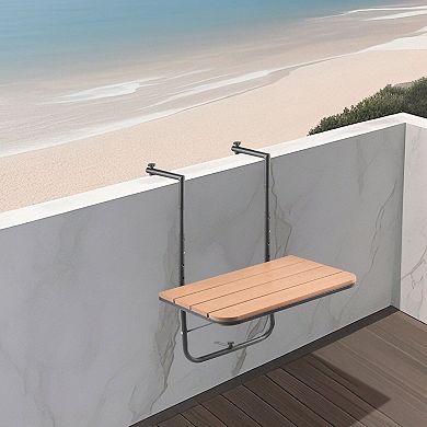 Folding Balcony Railing Table with Adjustable Height, Space Saving Outdoor Table