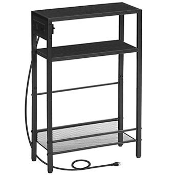 Slim End Table with Built-In Power Outlet and USB Ports, 3 Shelf Narrow Side Table for Living Room