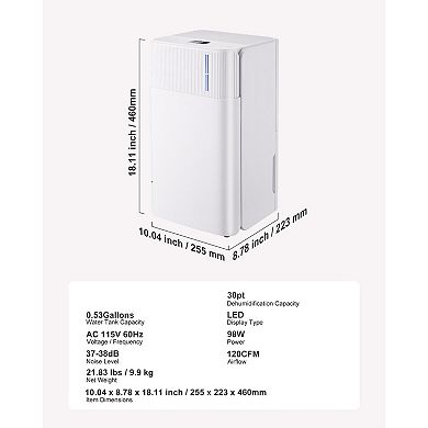 Compact 30-Pint Dehumidifier with Auto, Continuous, and Sleep Modes