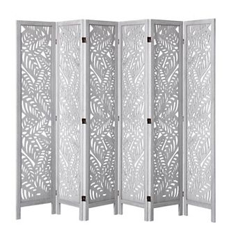 Large Folding Privacy Screen Room Divider, 6 Panel Bohemian Wood Panels