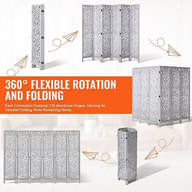Large Folding Privacy Screen Room Divider, 6 Panel Bohemian Wood Panels