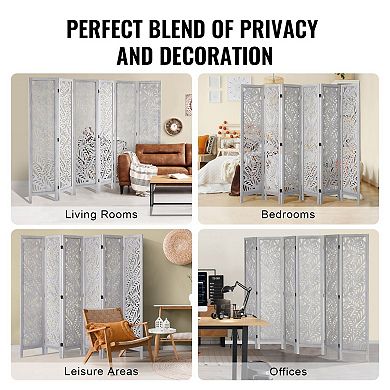 Large Folding Privacy Screen Room Divider, 6 Panel Bohemian Wood Panels