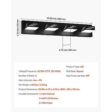 4-Light LED Bathroom Vanity Fixture with Adjustable Rotating Lamp Heads