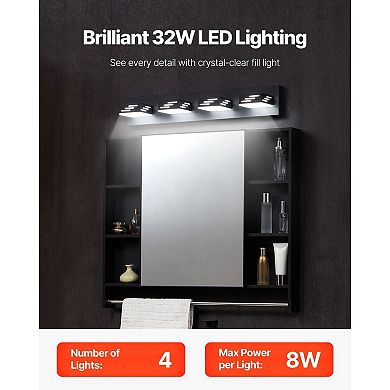 4-Light LED Bathroom Vanity Fixture with Adjustable Rotating Lamp Heads