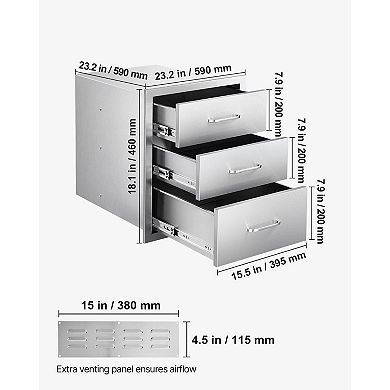 3-Drawer Stainless Steel Outdoor Kitchen Cabinet for BBQ, Utensils, and Dishes