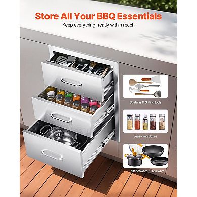 3-Drawer Stainless Steel Outdoor Kitchen Cabinet for BBQ, Utensils, and Dishes