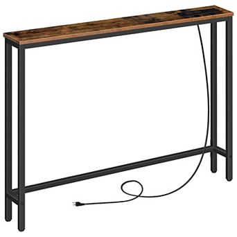 Slim Console Table with Charging Station Behind Sofa Table with 2 Outlets and 2 USB Ports