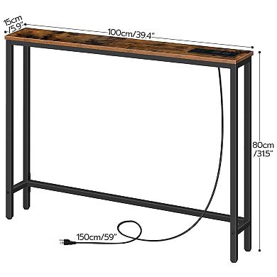 Slim Console Table with Charging Station Behind Sofa Table with 2 Outlets and 2 USB Ports