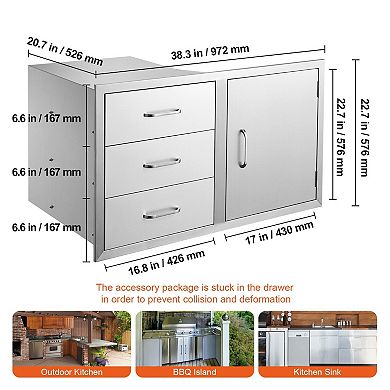 3-Tier Stainless Steel Kitchen Drawer with Side Access for Trash or Propane