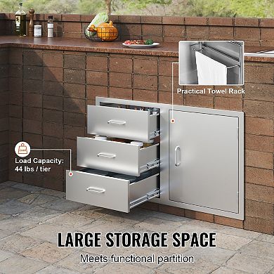 3-Tier Stainless Steel Kitchen Drawer with Side Access for Trash or Propane