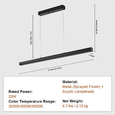 Modern Linear LED Pendant Light Adjustable Height Three Color Temperatures