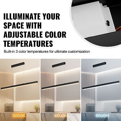 Modern Linear LED Pendant Light Adjustable Height Three Color Temperatures