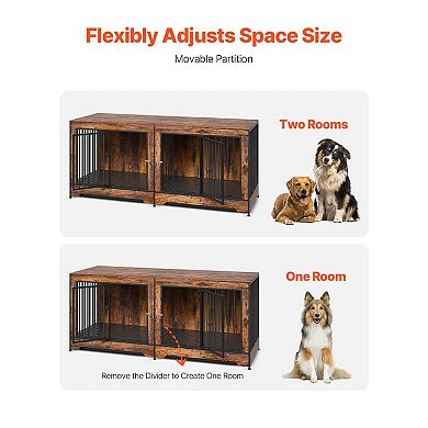 Large Furniture Style Dog Crate Table with Adjustable Divider and Dual Side Doors