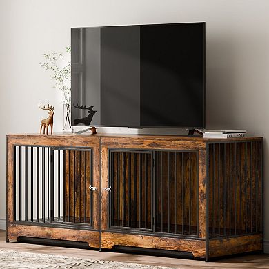 Large Furniture Style Dog Crate Table with Adjustable Divider and Dual Side Doors