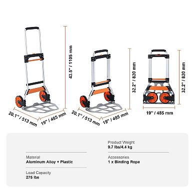 Compact Hand Truck for Carrying Supplies, Travel, and Household Items