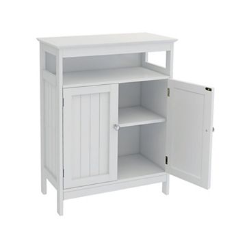 Bathroom Storage Cabinet with Double Doors, Open Shelf, and Chrome Pulls, Floor Unit