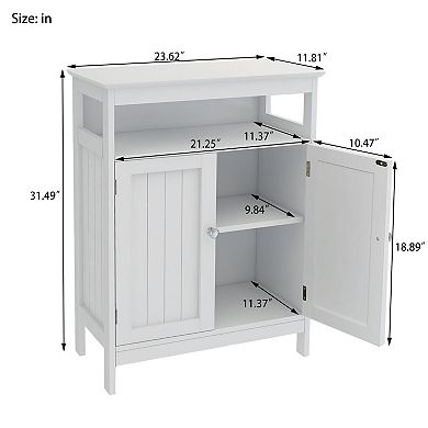 Bathroom Storage Cabinet with Double Doors, Open Shelf, and Chrome Pulls, Floor Unit