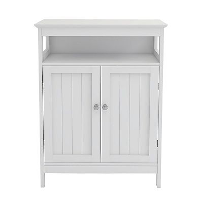 Bathroom Storage Cabinet with Double Doors, Open Shelf, and Chrome Pulls, Floor Unit