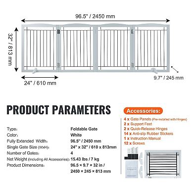Foldable Wooden Gate for Doorways, Hallways, and Stairs, Extra-Wide