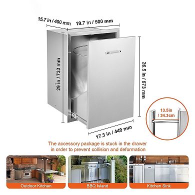 Stainless Steel Pull-Out Trash Drawer with Silent Rolling Rails