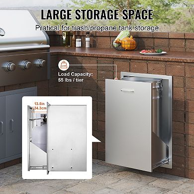 Stainless Steel Pull-Out Trash Drawer with Silent Rolling Rails