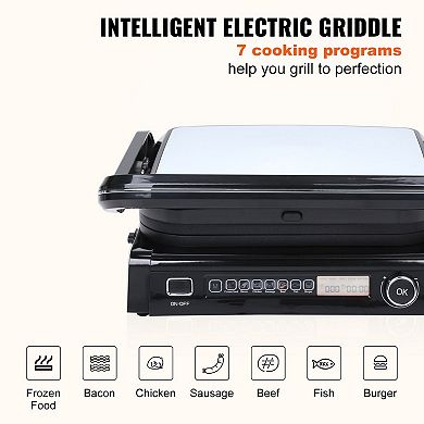 Electric Indoor Griddle with Removable Plates, 1800W Countertop Grill