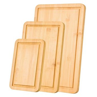 3 pc Wicker Cutting Board Set with Juice Grooves and Handles