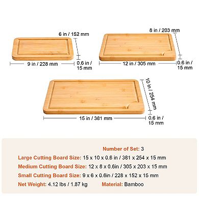 3-Piece Wicker Cutting Board Set with Juice Grooves and Handles