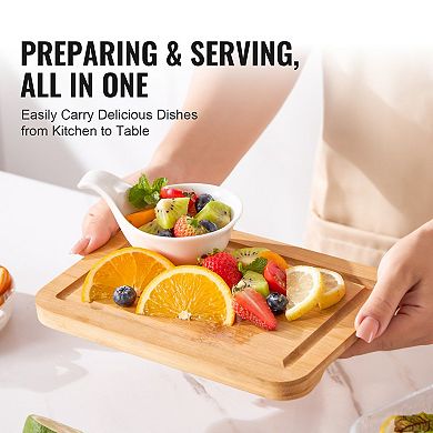 3-Piece Wicker Cutting Board Set with Juice Grooves and Handles