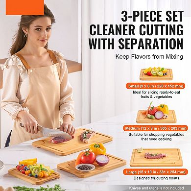 3-Piece Wicker Cutting Board Set with Juice Grooves and Handles